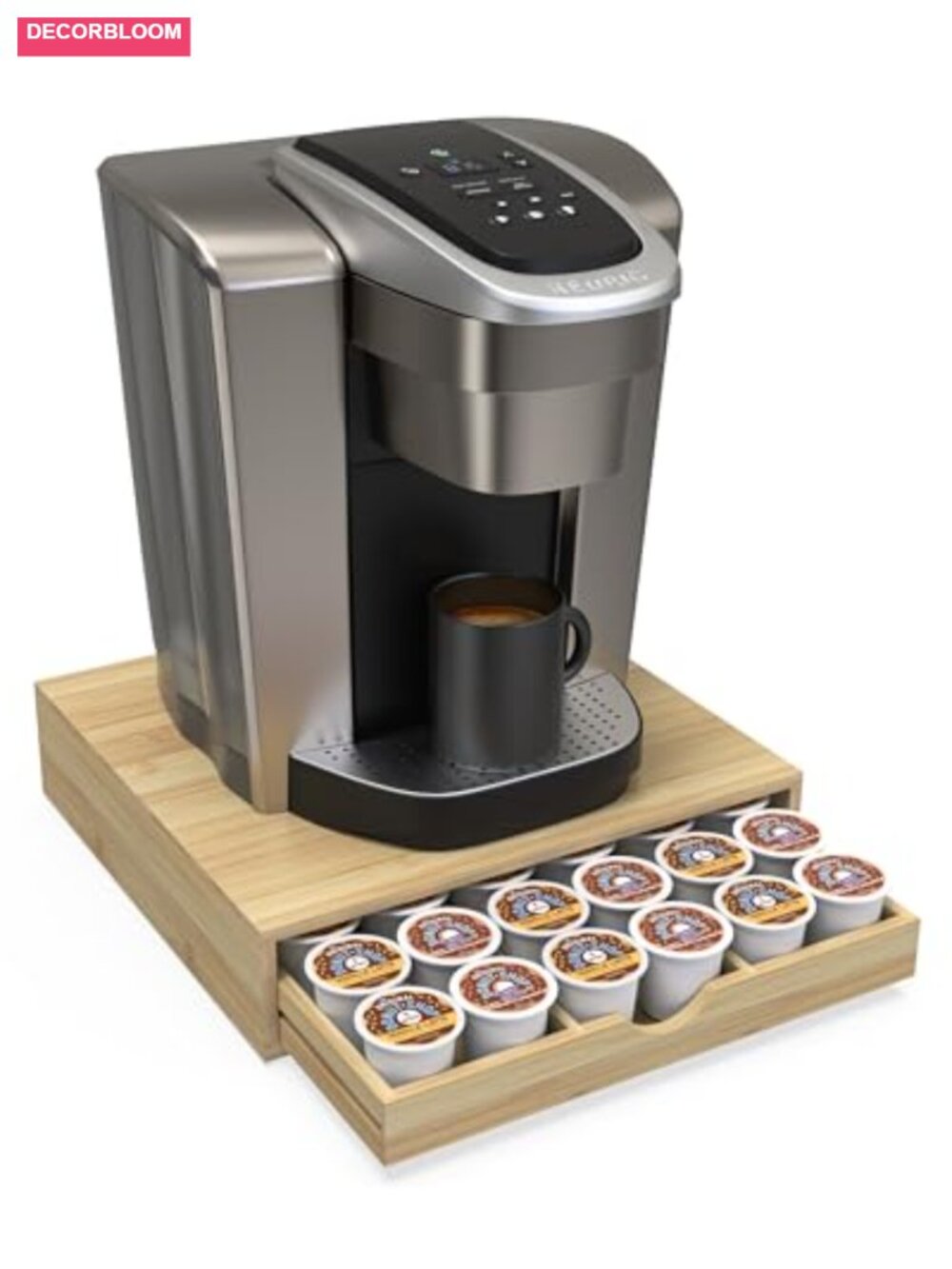 Bamboo Coffee Pod Drawer Organizer Holder for 36 K-Cups Countertop Storage